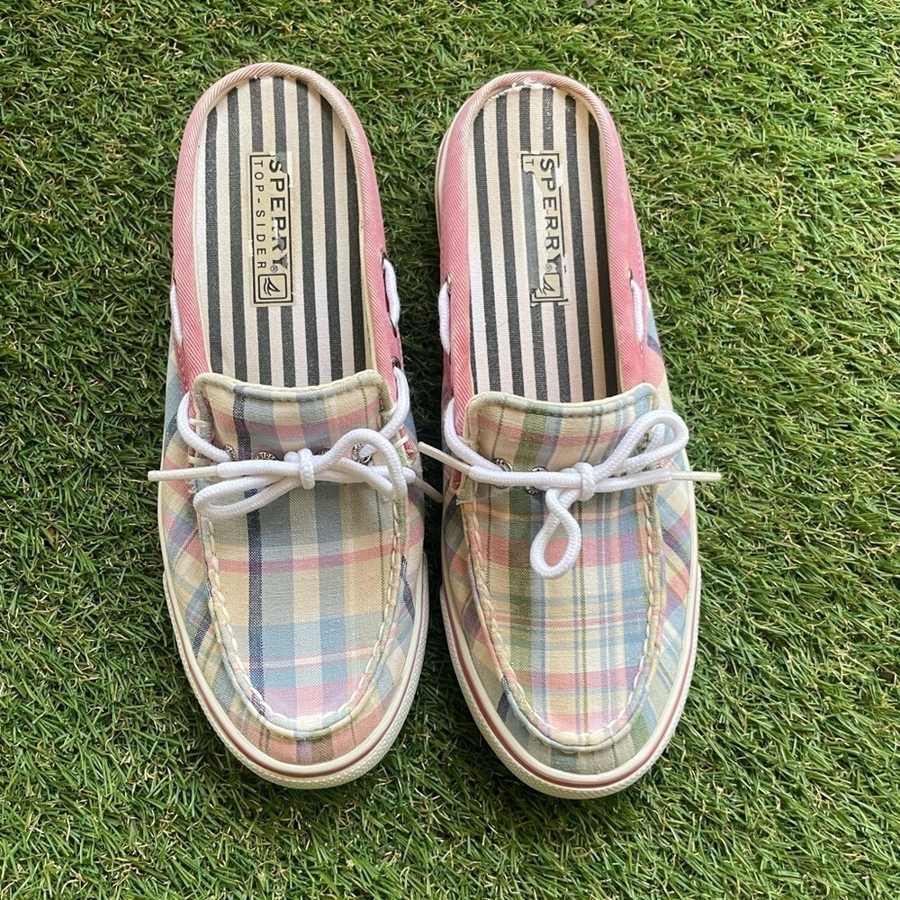 Sperry Top Sider Slip-on Pastel Plaid Boat Shoes 6 excellent condition